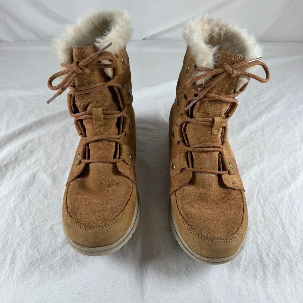 Sorel Women's Size 9.5 Brown Joan Waterproof Faux Fur Suede Boots NL3039-224